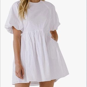 English factory white cotton puff sleeve dress